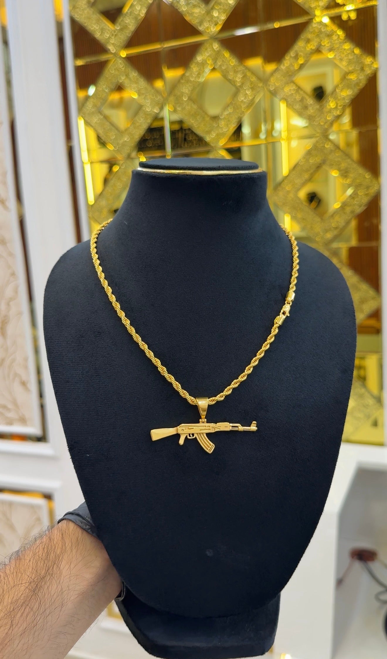 PREMIUM GUN LOCKET + ROPE CHAIN
