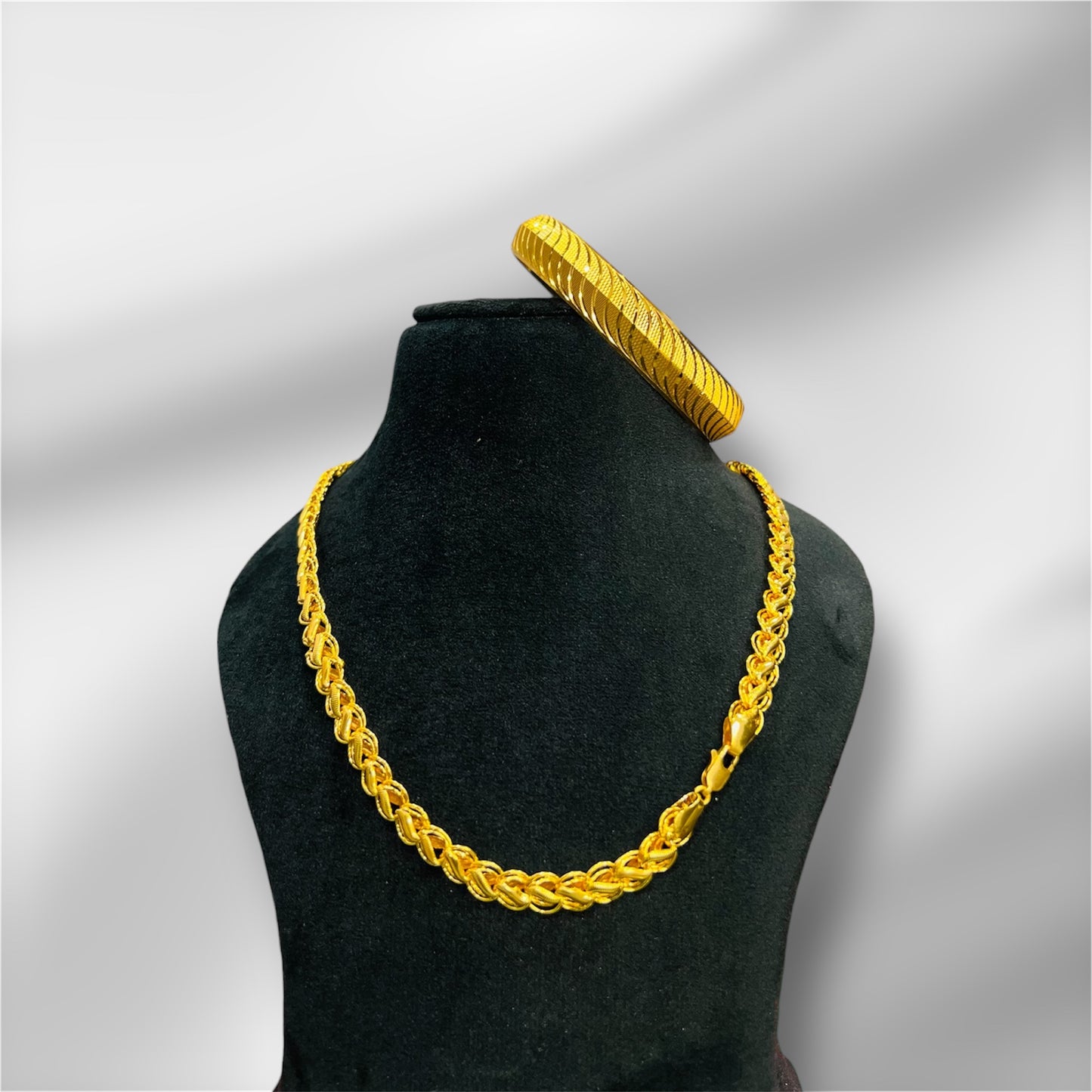 Gold Plated Lining Kada+Lotus Chain